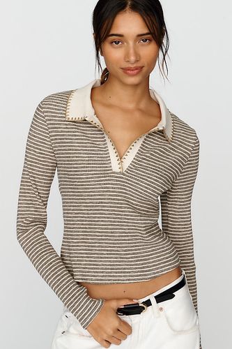 Haut polo en mélange de coton à rayures surpiquées taille: S chez Anthropologie - Pilcro - Modalova