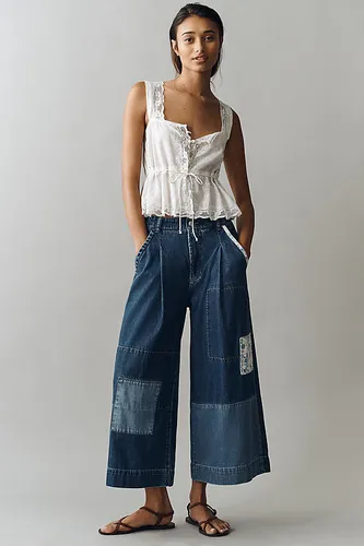 Jean patchwork taille haute à jambe large raccourcie en , taille: M chez Anthropologie - Pilcro - Modalova