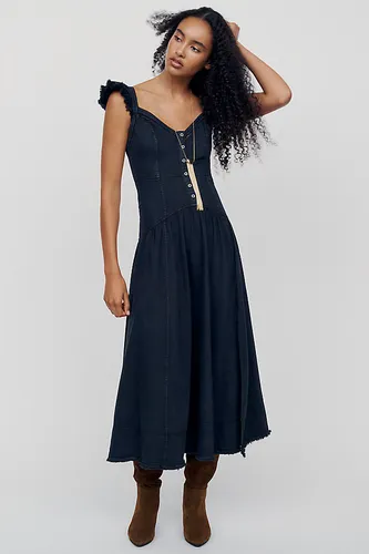 Cotton Ruffled Denim Midi Dress en taille: 2XS chez Anthropologie - Pilcro - Modalova