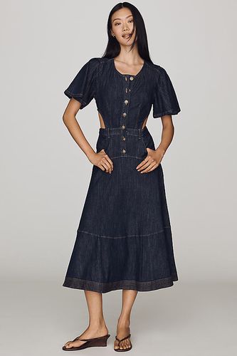 Robe midi en denim avec découpes en taille: XS - By Anthropologie - Modalova