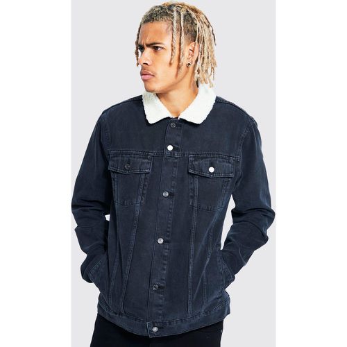 Tall - Veste en jean à col en faux mouton - Boohooman - Modalova