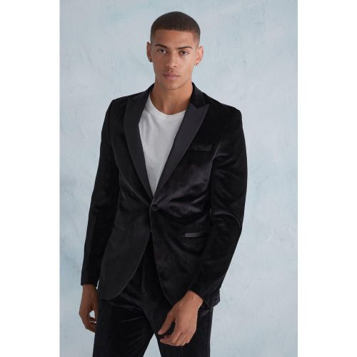 Veste de costume cintrée satinée en velours - Boohooman - Modalova