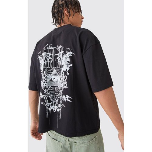 Oversized Boxy Extended Neck Embroidered Graphic T-shirt - Boohooman - Modalova
