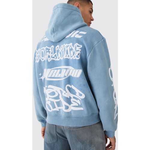 Oversized Boxy Puff Print Acid Wash Hoodie - Boohooman - Modalova