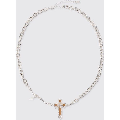 Drip Cross Pendant Necklace In Silver - Boohooman - Modalova