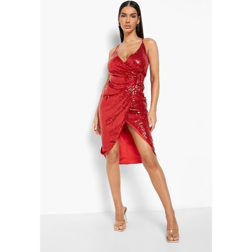 Robe Mi Longue Cache-Coeur À Paillettes - boohoo - Modalova