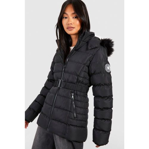 Parka Ceinturé À Capuche En Fausse Fourrure - boohoo - Modalova