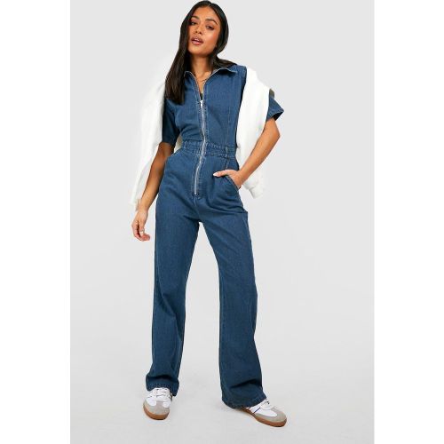 Petite" - Combinaison Zippée En Jean - boohoo - Modalova