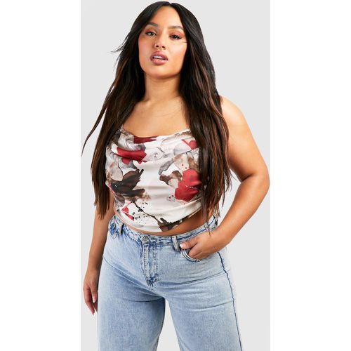 Plus" Floral Satin Corset Top - boohoo - Modalova