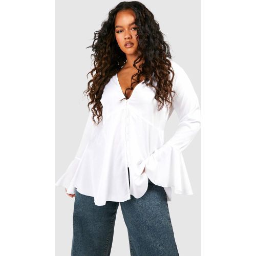 Grande Taille - Blouse Boutonnée À Manches Flare - boohoo - Modalova