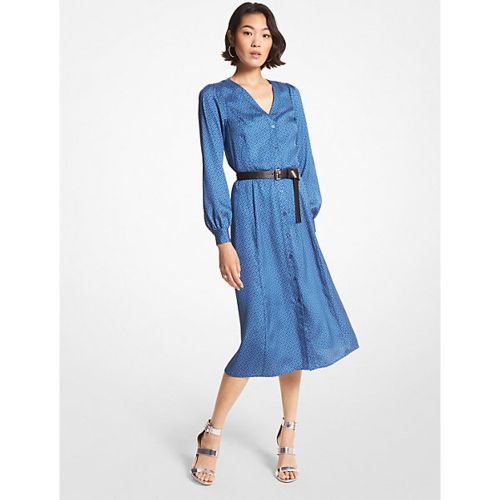 MK Robe mi-longue en satin à logo - BLEU RIVIÈRE(BLEU) - Michael Kors - MICHAEL Michael Kors - Modalova