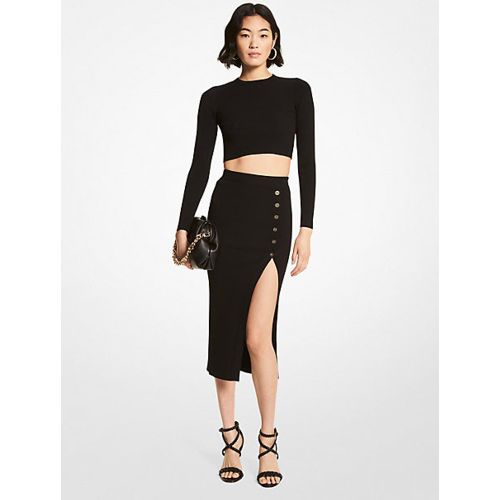 MK Jupe droite côtelée en mélange de viscose avec boutons et logo - - Michael Kors - MICHAEL Michael Kors - Modalova