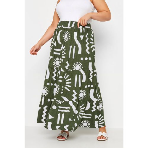 Curve Green Abstract Print Tiered Maxi Skirt, Grande Taille & Courbes - Yours - Modalova