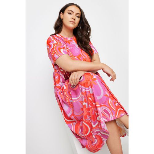 Curve Pink Retro Floral Print Smock Dress, Grande Taille & Courbes - Yours - Modalova