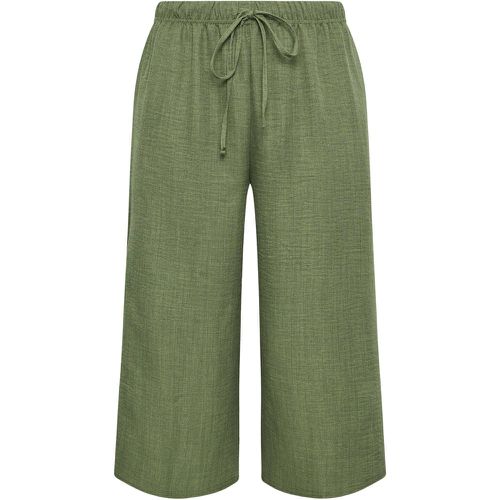 Curve Khaki Green Linen Look Cropped Trousers, Grande Taille & Courbes - Yours - Modalova