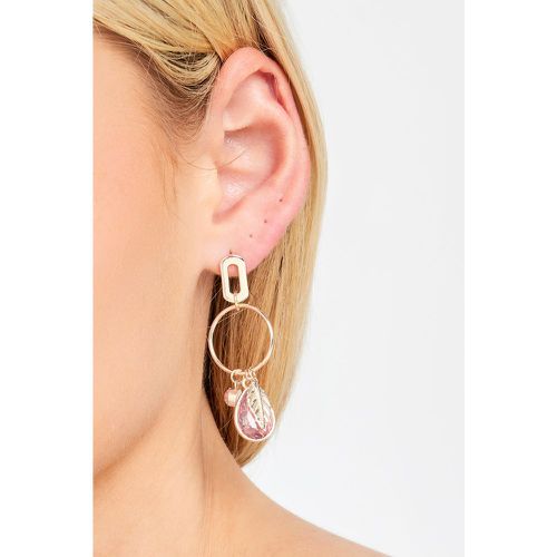 Gold Tone Leaf & Diamante Charm Drop Earrings - Yours - Modalova