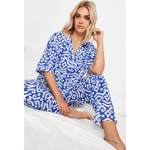 Curve Blue Ikat Print Button Through Pajama Set - Yours - Modalova