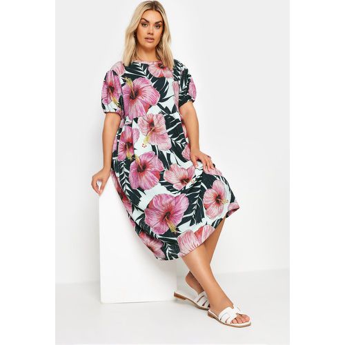 Curve White Floral Print Crinkle Smock Dress, Grande Taille & Courbes - Yours - Modalova