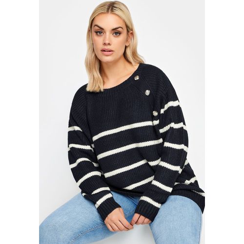 Pull Marine Rayures Blanches En Maille , Grande Taille & Courbes - Yours - Modalova