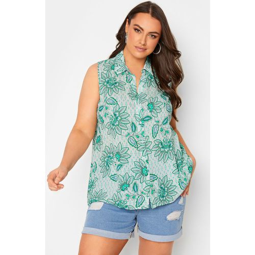 Blouse Blanche & Floral Ourlet Plongeant, Grande Taille & Courbes - Yours - Modalova
