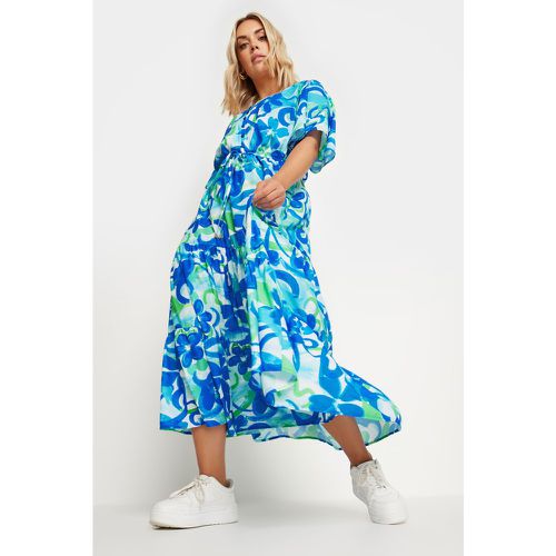Curve Aqua Blue Abstract Floral Print Maxi Dress, Grande Taille & Courbes - Yours - Modalova