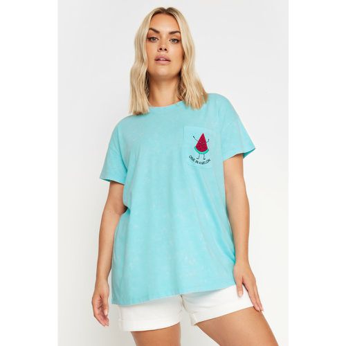 Curve Blue 'Once In A Melon' Embroidered Tshirt, Grande Taille & Courbes - Yours - Modalova