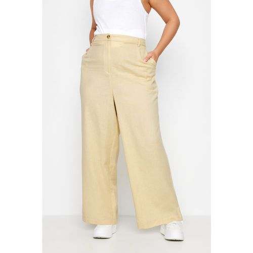 Pantalon Beige En Lin Coupe Wide Leg , Grande Taille & Courbes - Limited Collection - Modalova
