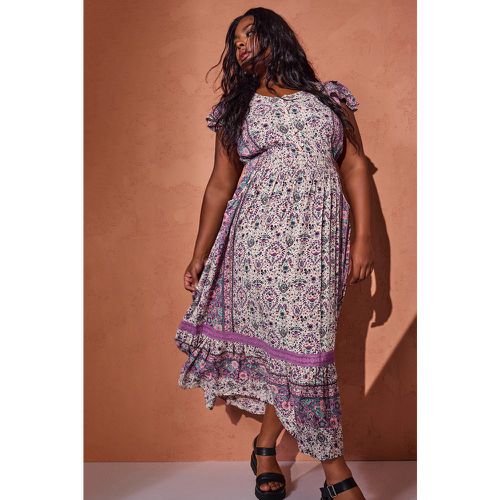 Curve Purple Floral Print Crinkle Maxi Dress, Grande Taille & Courbes - Yours - Modalova