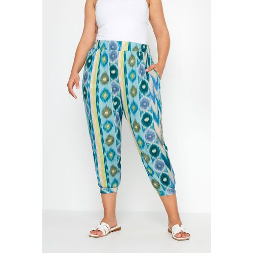 Curve Blue Abstract Print Textured Cropped Harem Trousers, Grande Taille & Courbes - Yours - Modalova