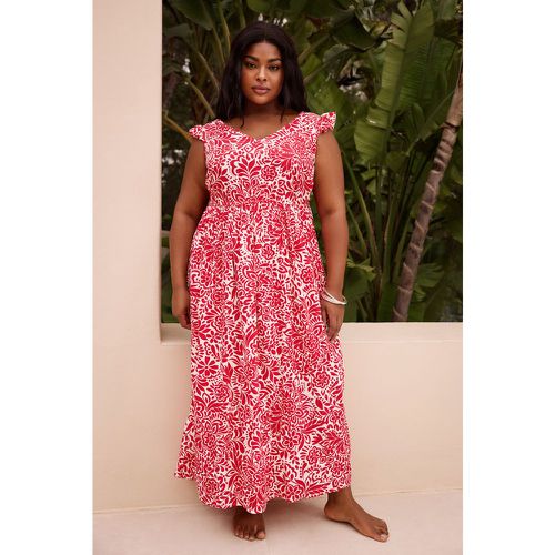 Curve Red Paisley Print Frill Sleeve Maxi Dress, Grande Taille & Courbes - Yours - Modalova
