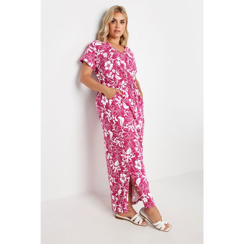 Curve Pink Floral Print Tie Waist Maxi Dress, Grande Taille & Courbes - Yours - Modalova
