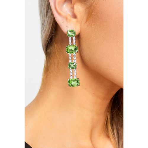 Silver Tone & Emerald Diamante Drop Earrings - Yours - Modalova