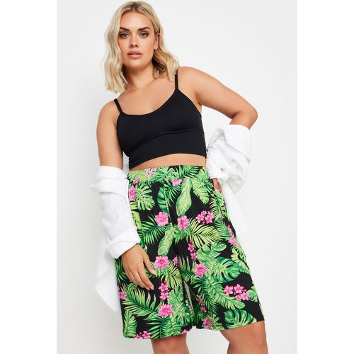 Curve Black Tropical Print Jersey Pull On Shorts, Grande Taille & Courbes - Yours - Modalova