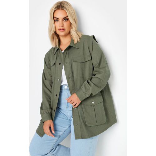 Curve Green Cotton Twill Utility Jacket, Grande Taille & Courbes - Yours - Modalova