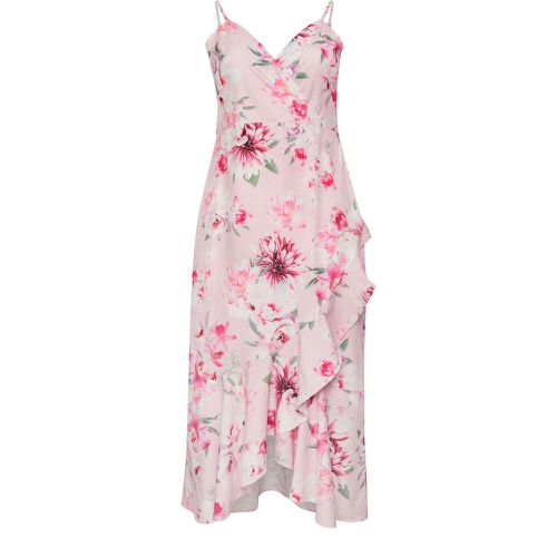 Curve Pink Floral Print Ruffle Wrap Dress, Grande Taille & Courbes - Yours London - Modalova