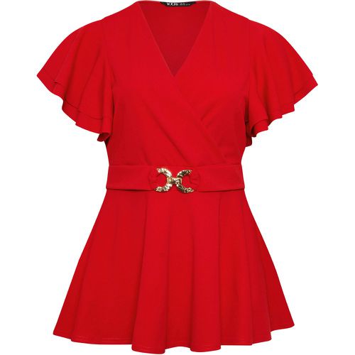 Curve Red Buckle Detail Peplum Top, Grande Taille & Courbes - Yours London - Modalova