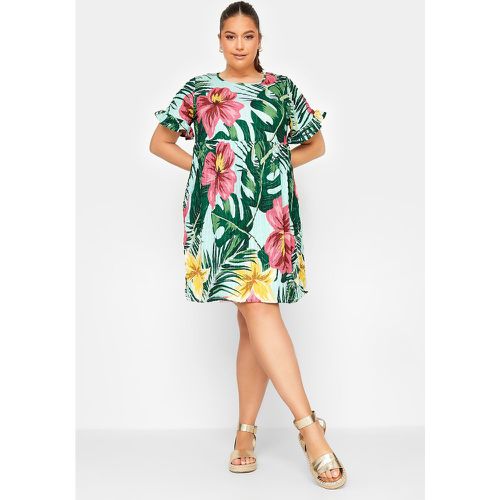 Robe Midi Menthe Floral Tropicale Rose & Jaune, Grande Taille & Courbes - Yours - Modalova