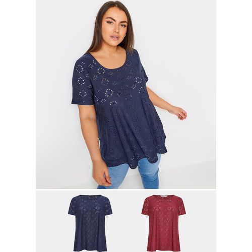 Lot De 2 Tshirts Marine & Rouge Broderie Anglaise , Grande Taille & Courbes - Yours - Modalova