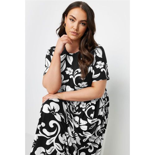 Curve Black & White Abstract Floral Print Smock Dress, Grande Taille & Courbes - Yours - Modalova