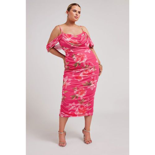 Curve Pink Floral Print Cold Shoulder Dress, Grande Taille & Courbes - Yours London - Modalova