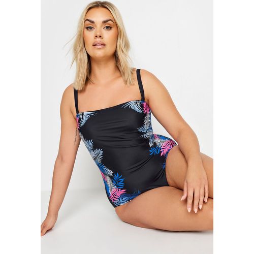 Curve Black Palm Print Swimsuit - Yours - Modalova