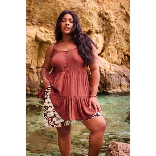 Curve Rust Crinkle Tiered Vest Top, Grande Taille & Courbes - Yours - Modalova