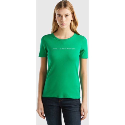 Benetton, T-shirt 100% Coton Avec Logo Imprimé Pailleté, taille S, Vert - United Colors of Benetton - Modalova