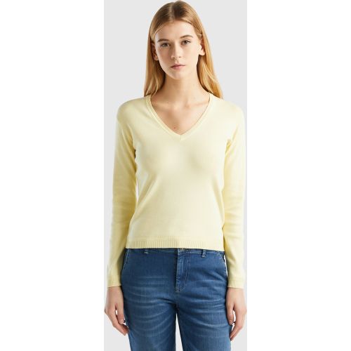 Benetton, Pull En Pur Coton À Col En V, taille L, Jaune - United Colors of Benetton - Modalova