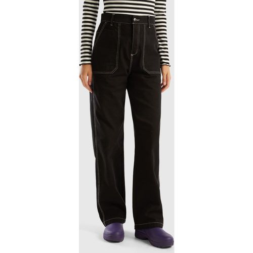 Benetton, Pantalon Droit En Toile De Coton, taille 38, Noir - United Colors of Benetton - Modalova