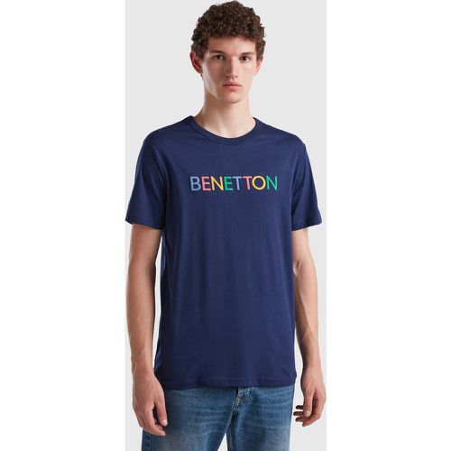 Benetton, T-shirt Bleu Foncé En Coton Bio À Logo Multicolore, taille S, Bleu Foncé - United Colors of Benetton - Modalova