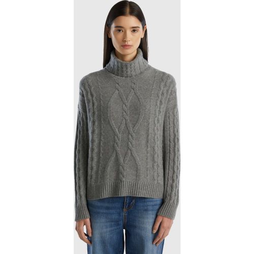 Benetton, Pull Torsadé À Col Montant En Pur Cachemire, taille L, Gris Foncé - United Colors of Benetton - Modalova