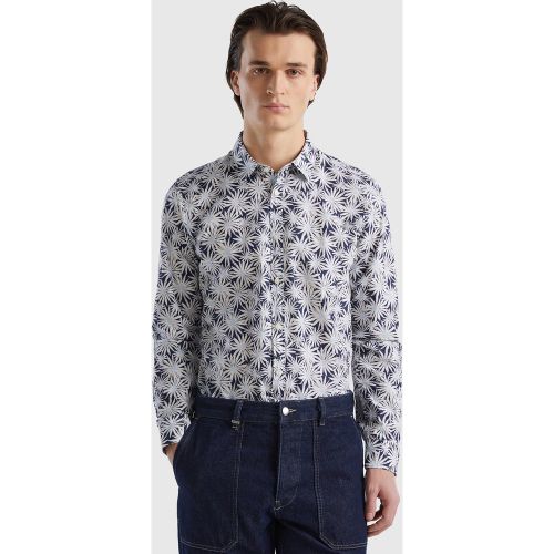 Benetton, Chemise Ajustée À Fleurs, taille XXXL, Bleu Foncé - United Colors of Benetton - Modalova