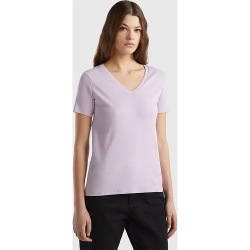 Benetton, T-shirt En Pur Coton Col V, taille XS, Lilas - United Colors of Benetton - Modalova