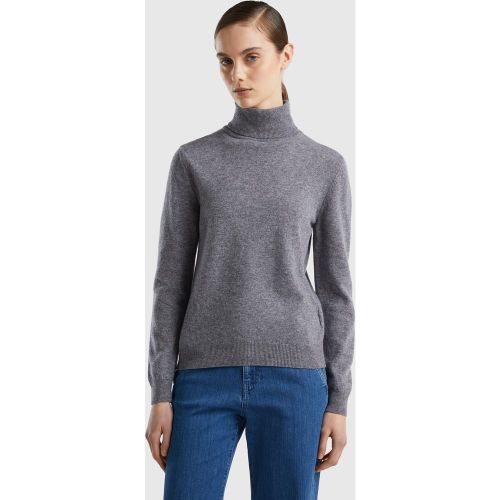 Benetton, Pull Gris À Col Montant En Pure Laine Mérinos Personnalisable, taille XS, Gris - United Colors of Benetton - Modalova